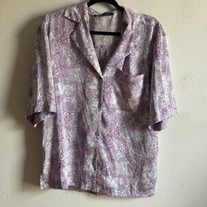 Zara Sz M Satin Relaxed Floral Cottagecore Lilac Buttons Down Blouse